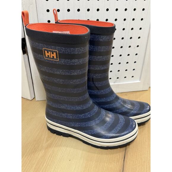 HELLY HANSEN Wellie Striped Boots Blue Synthetic Womens - US Size 5 - Picture 1 of 7